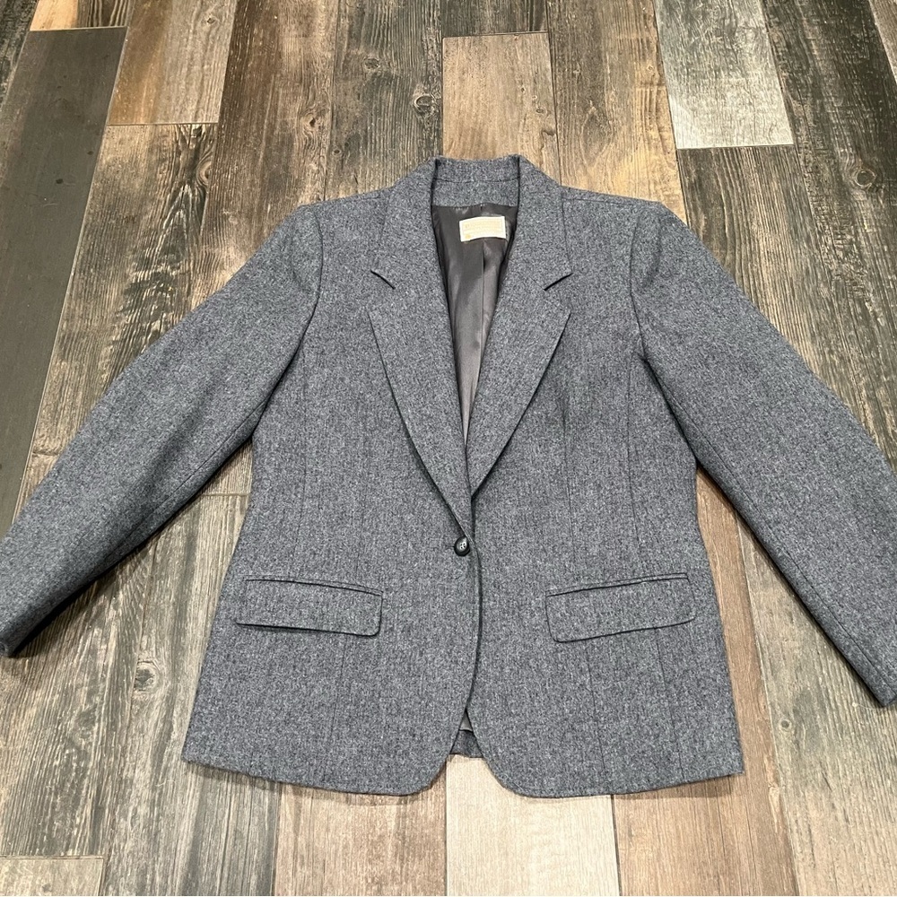 Vintage Pendleton 100% Virgin Wool Gray Blazer Jacket Women Sz 14 - Picture 5 of 9
